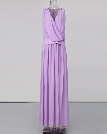 Purple Sleeveless V Neck Wrap Maxi Dress