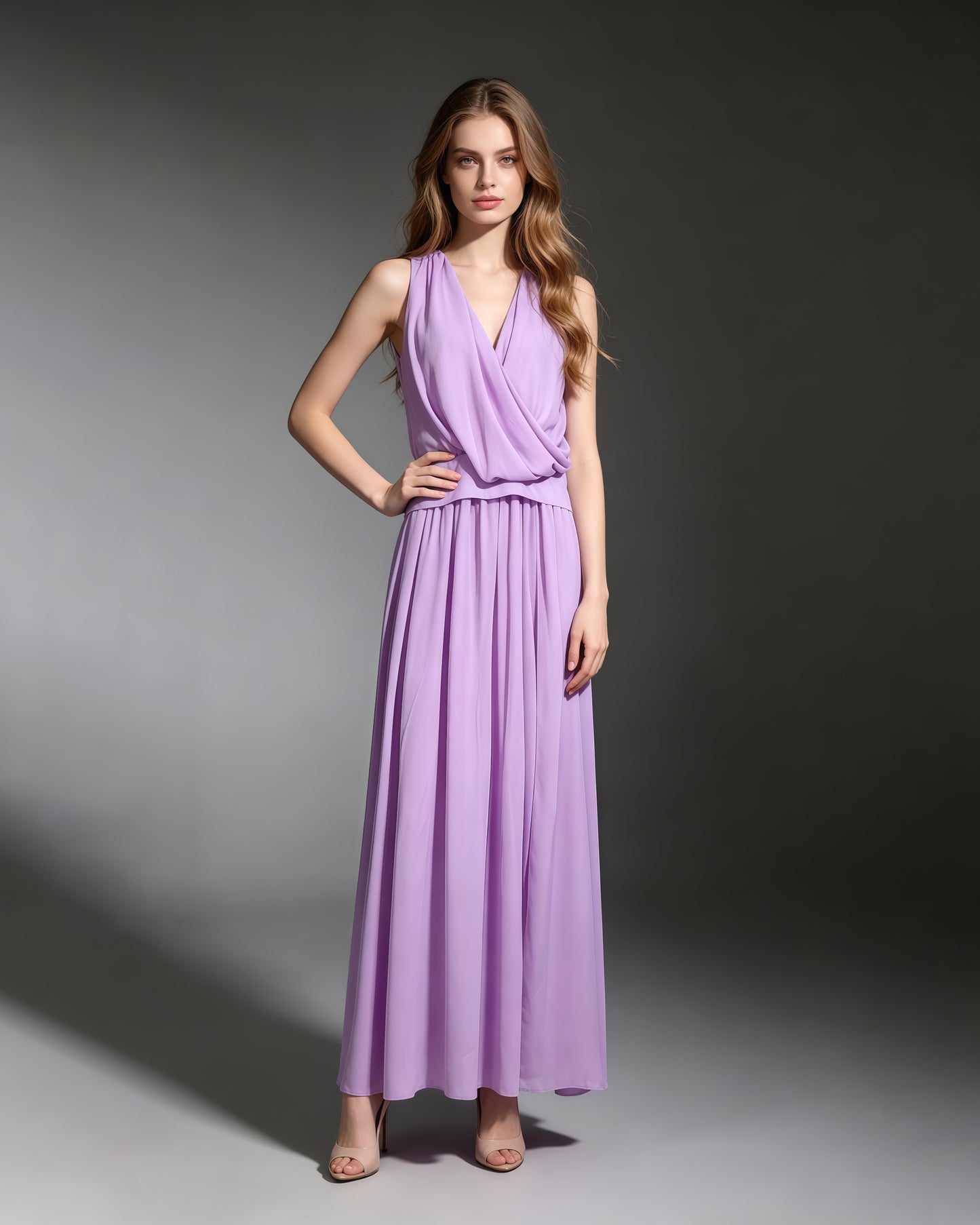 Purple Sleeveless V Neck Wrap Maxi Dress