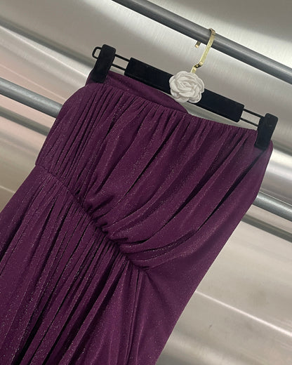 Purple Strapless 3D Flower Ruched Evening Gown