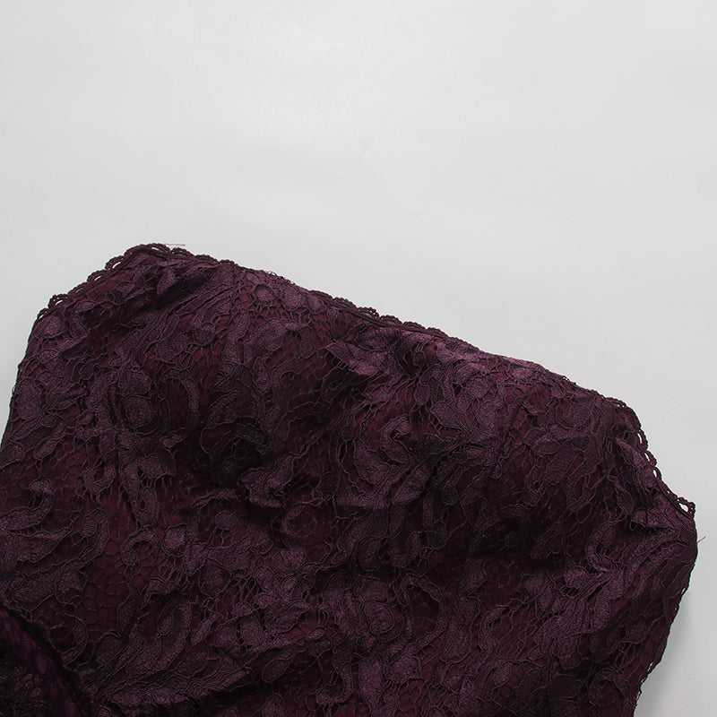 Purple Strapless Lace Multi-Layer Tiered Evening Dress