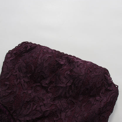 Purple Strapless Lace Multi-Layer Tiered Evening Dress
