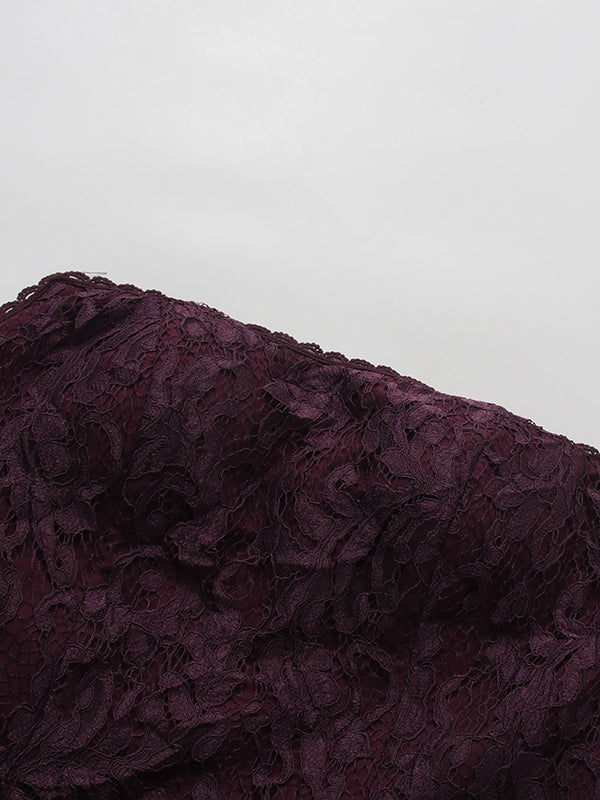 Purple Strapless Lace Multi-Layer Tiered Evening Dress