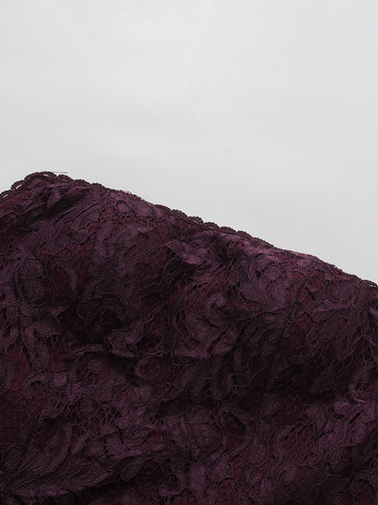 Purple Strapless Lace Multi-Layer Tiered Evening Dress