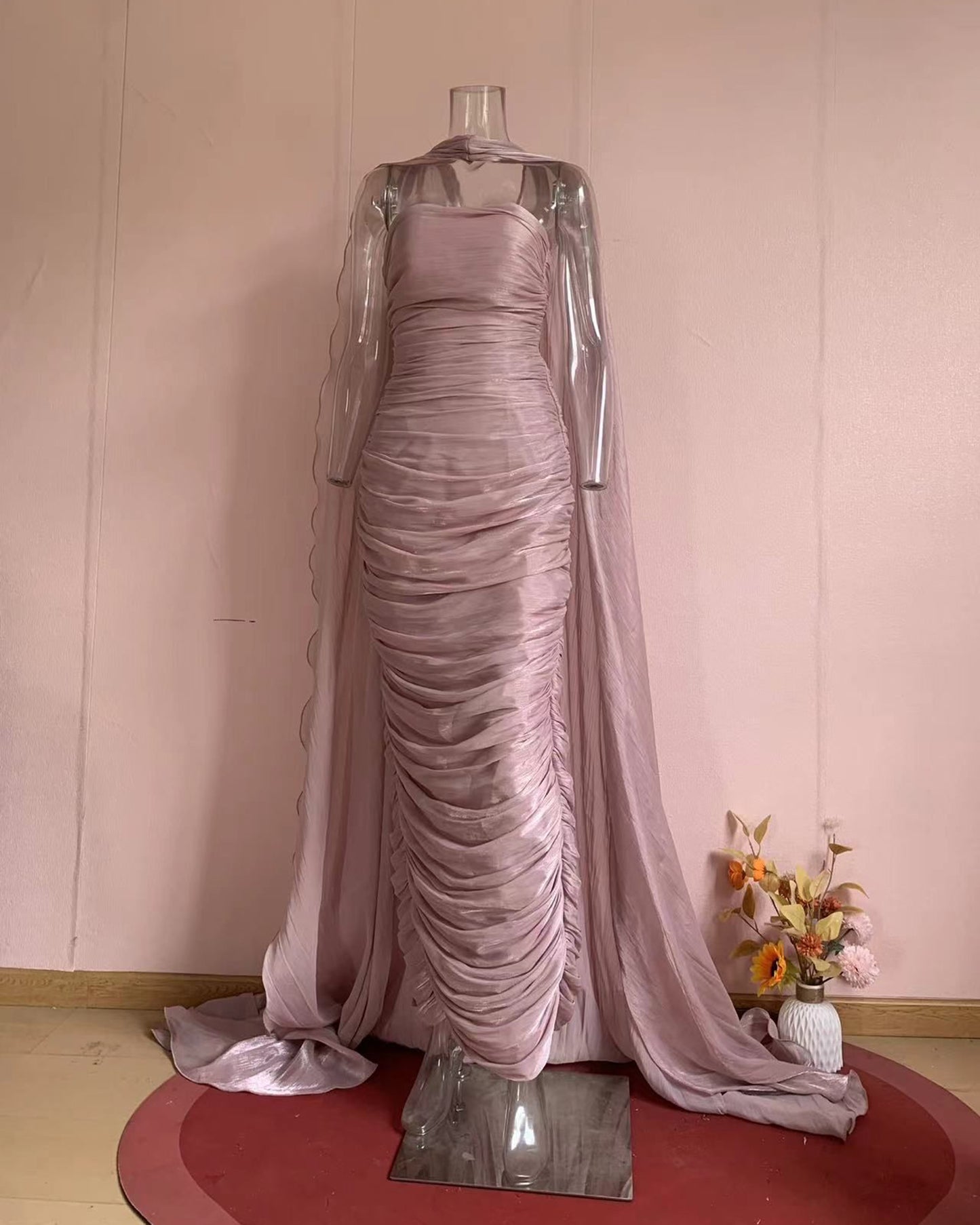 Purple Strapless Pleated Elegant Maxi Dress