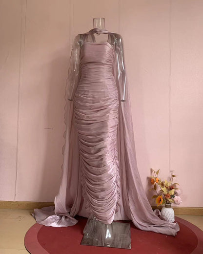 Purple Strapless Pleated Elegant Maxi Dress