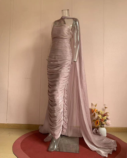 Purple Strapless Pleated Elegant Maxi Dress