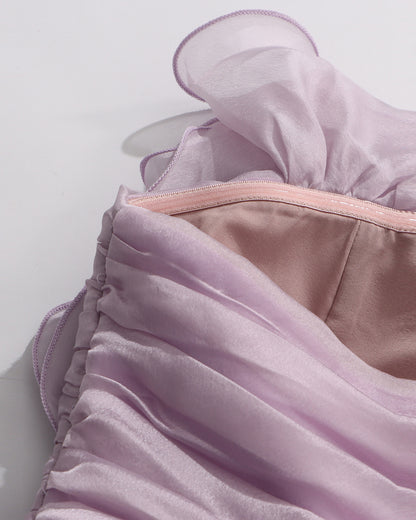 Purple Strapless Ruffled Asymmetrical Midi Dress