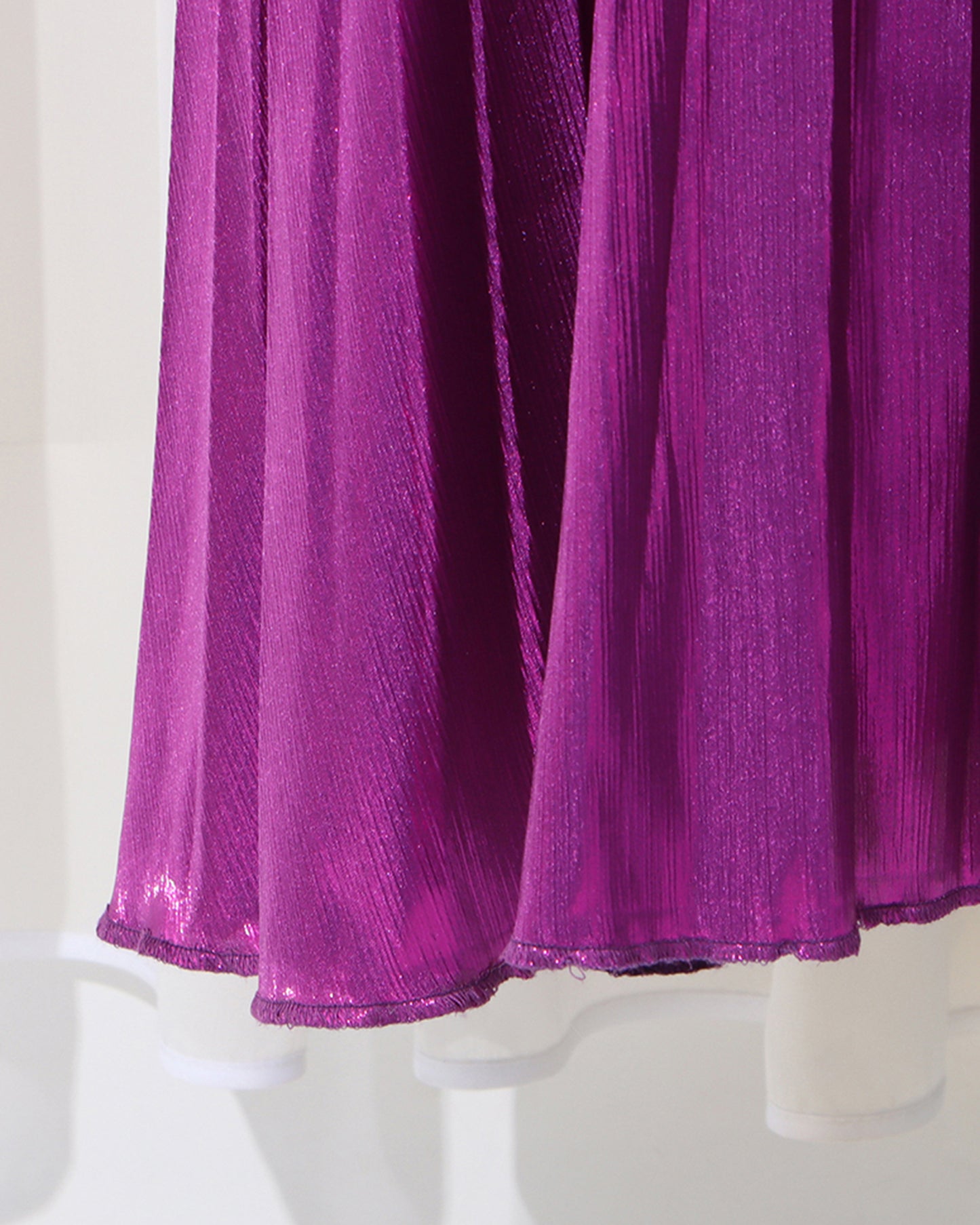Purple Strapless Smocked Metallic Pleated Maxi Dress