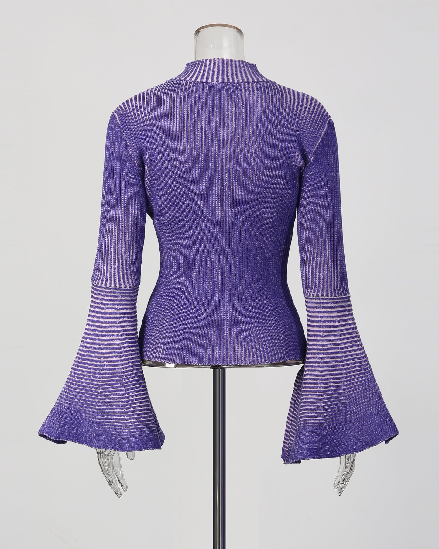 Purple Striped Knit Sweater with Bell Sleeve