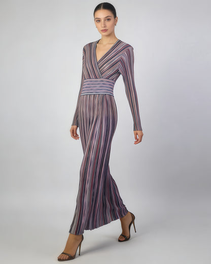 Purple Striped Surplice Maxi Dress