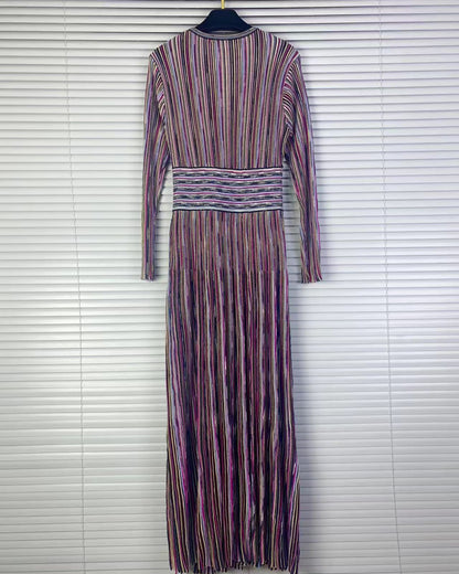 Purple Striped Surplice Maxi Dress