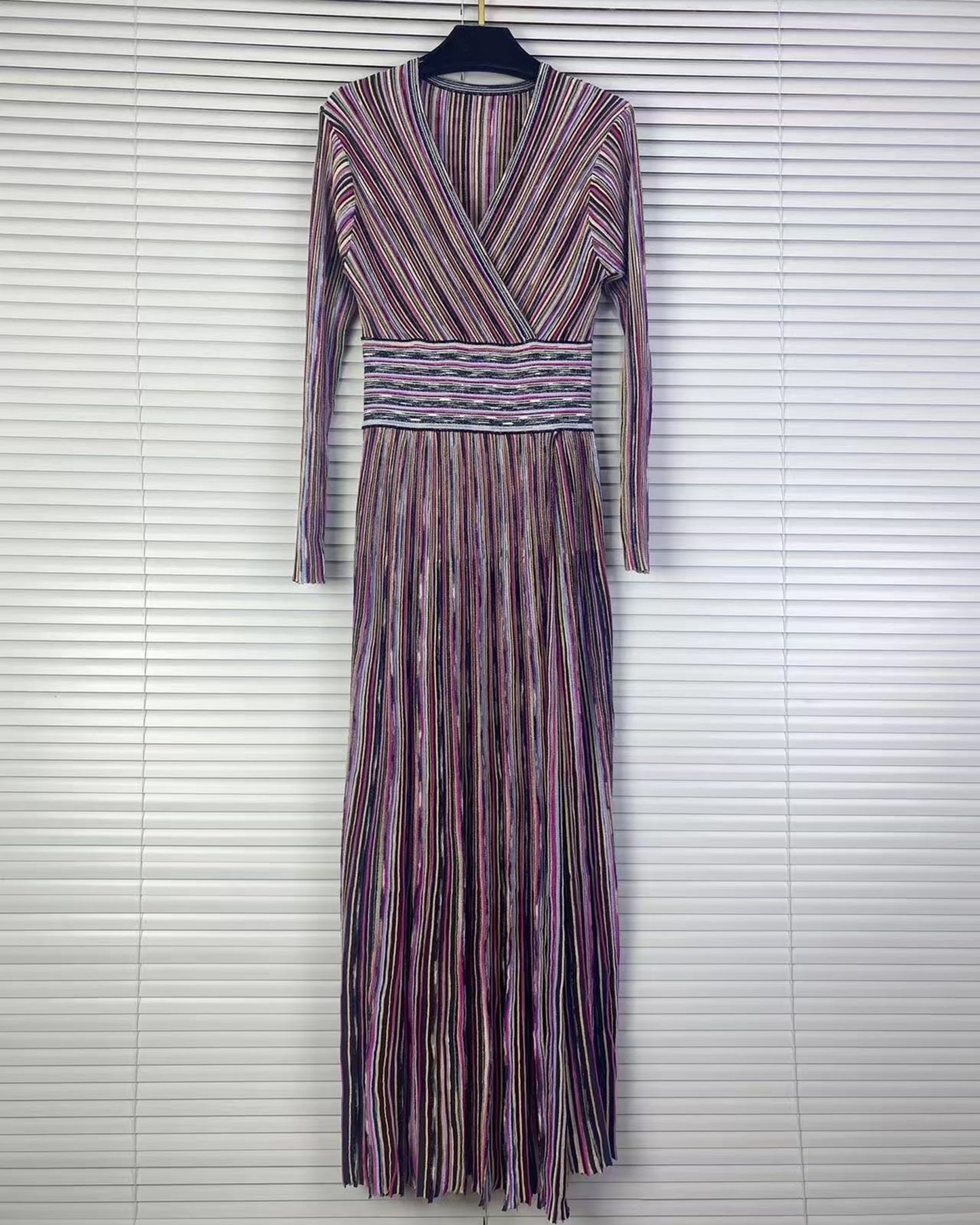 Purple Striped Surplice Maxi Dress