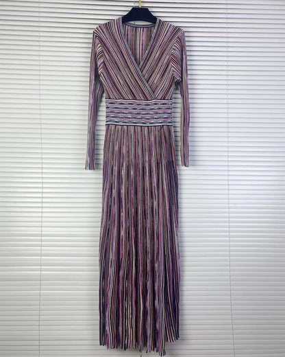 Purple Striped Surplice Maxi Dress