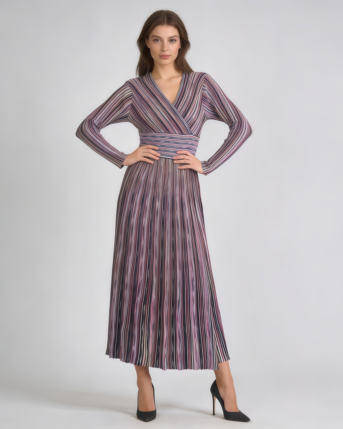 Purple Striped Surplice Maxi Dress
