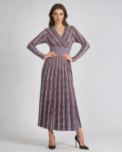 Purple Striped Surplice Maxi Dress