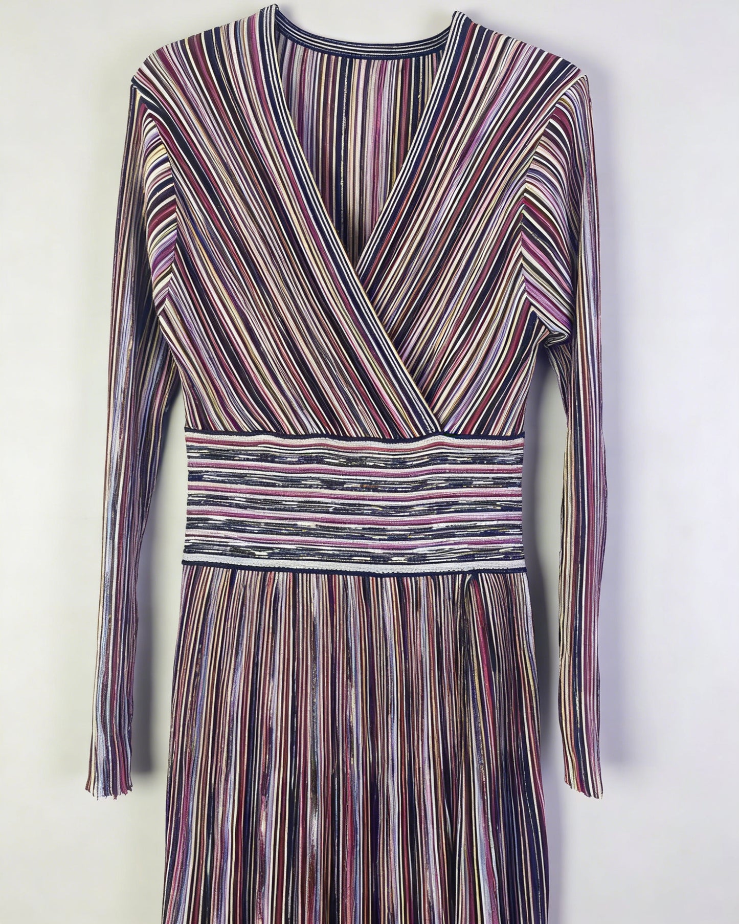 Purple Striped Surplice Maxi Dress