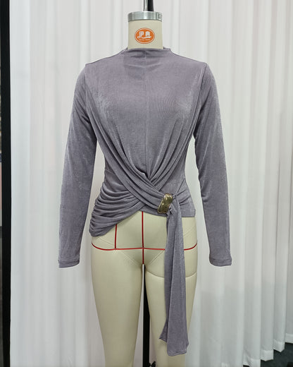 Purple Twisted Metal Buckle Tunic Top