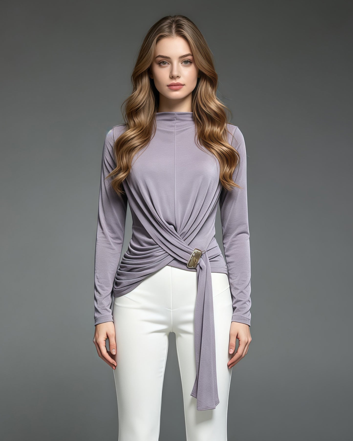 Purple Twisted Metal Buckle Tunic Top