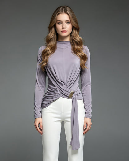 Purple Twisted Metal Buckle Tunic Top