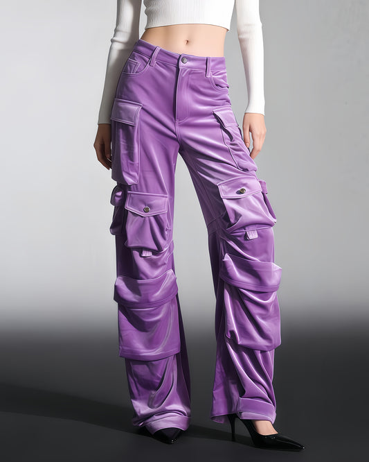 Purple Velvet Cargo Pants