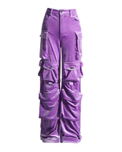 Purple Velvet Cargo Pants