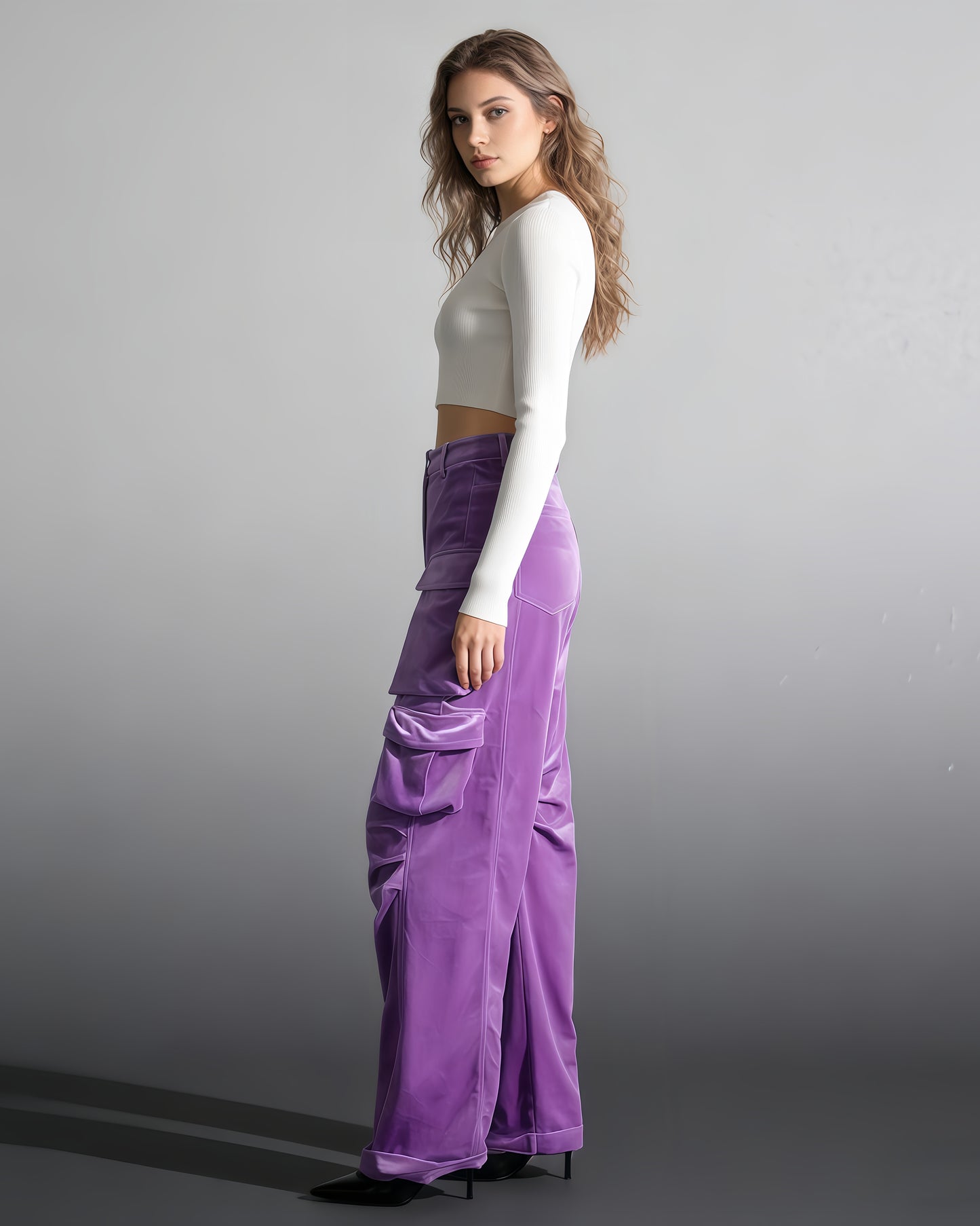 Purple Velvet Cargo Pants