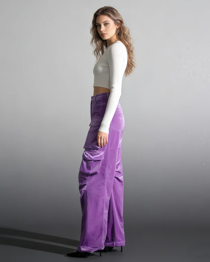 Purple Velvet Cargo Pants