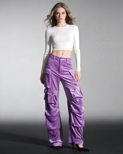 Purple Velvet Cargo Pants