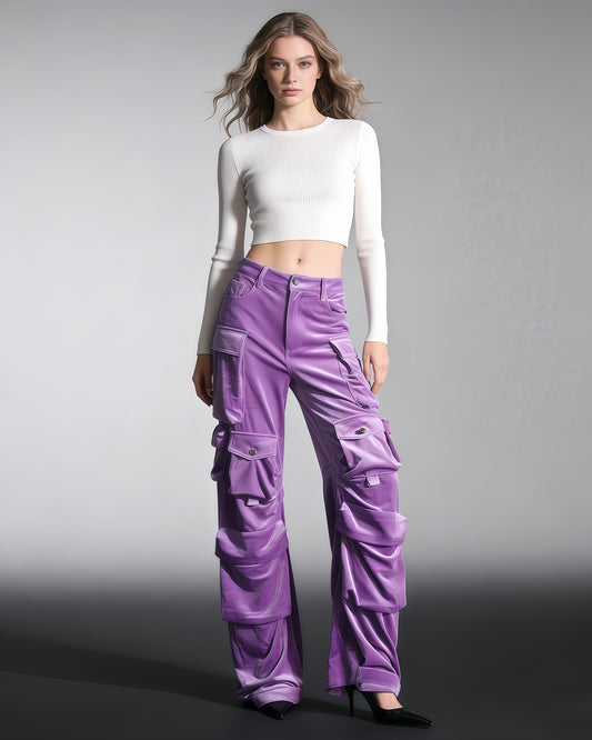 Purple Velvet Cargo Pants