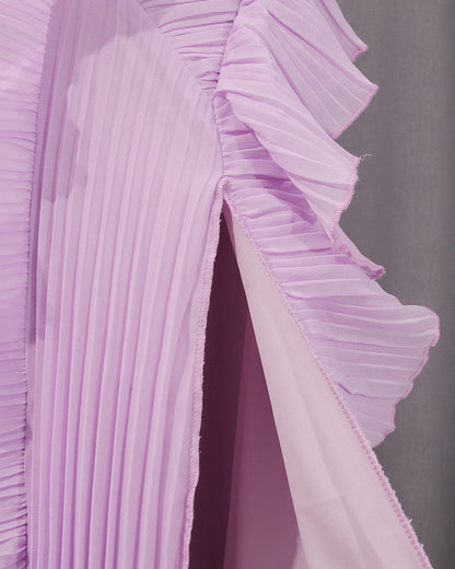 Purple Halter Ruffle Pleated Maxi Dress