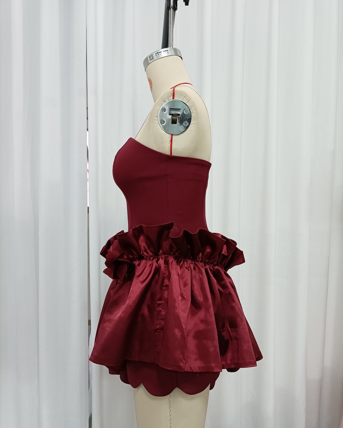 Red 3D Floral Ruffle Asymmetric Mini Dress