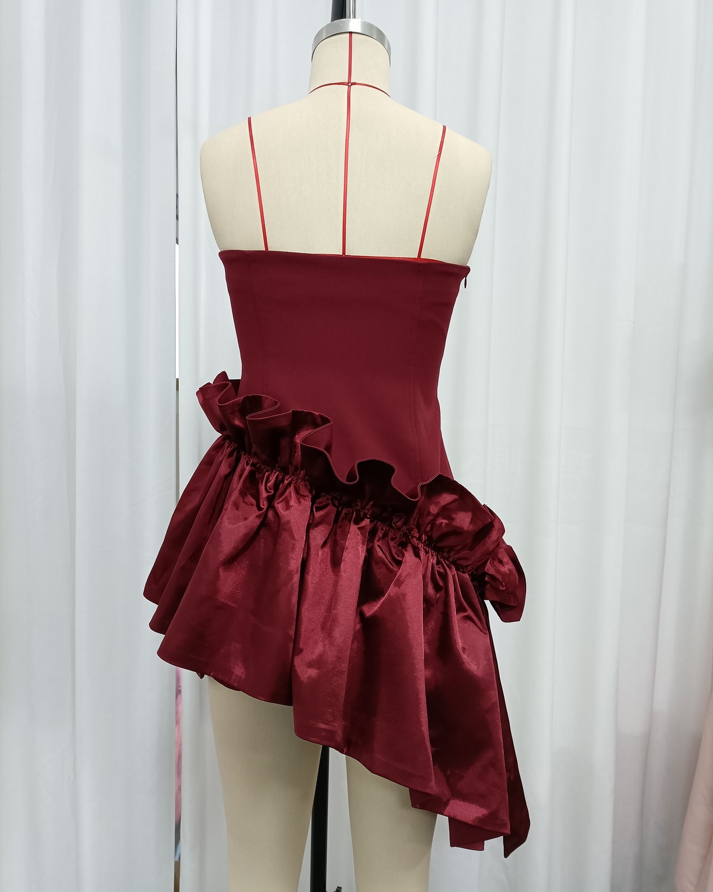 Red 3D Floral Ruffle Asymmetric Mini Dress