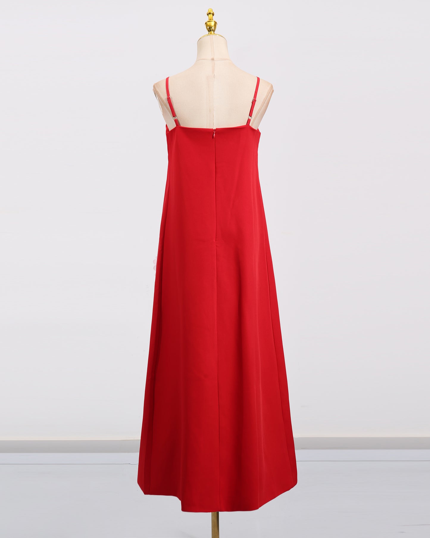 Red 3D Floral Spaghetti Strap Maxi Dress