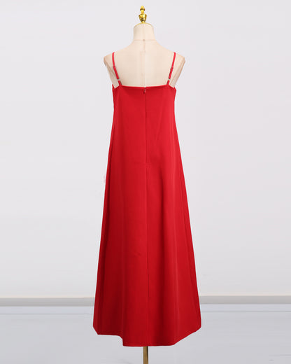 Red 3D Floral Spaghetti Strap Maxi Dress