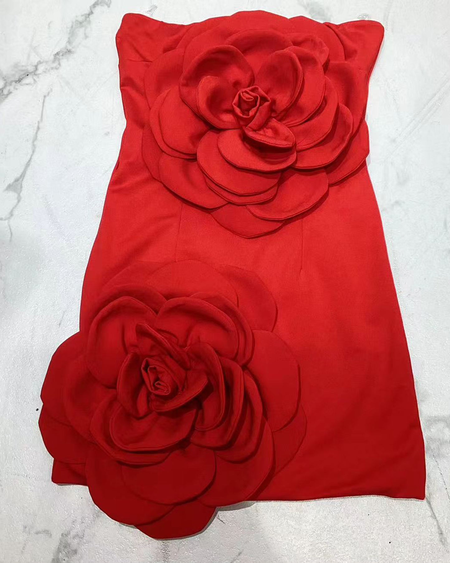 Red 3D Flower Strapless Mini Dress