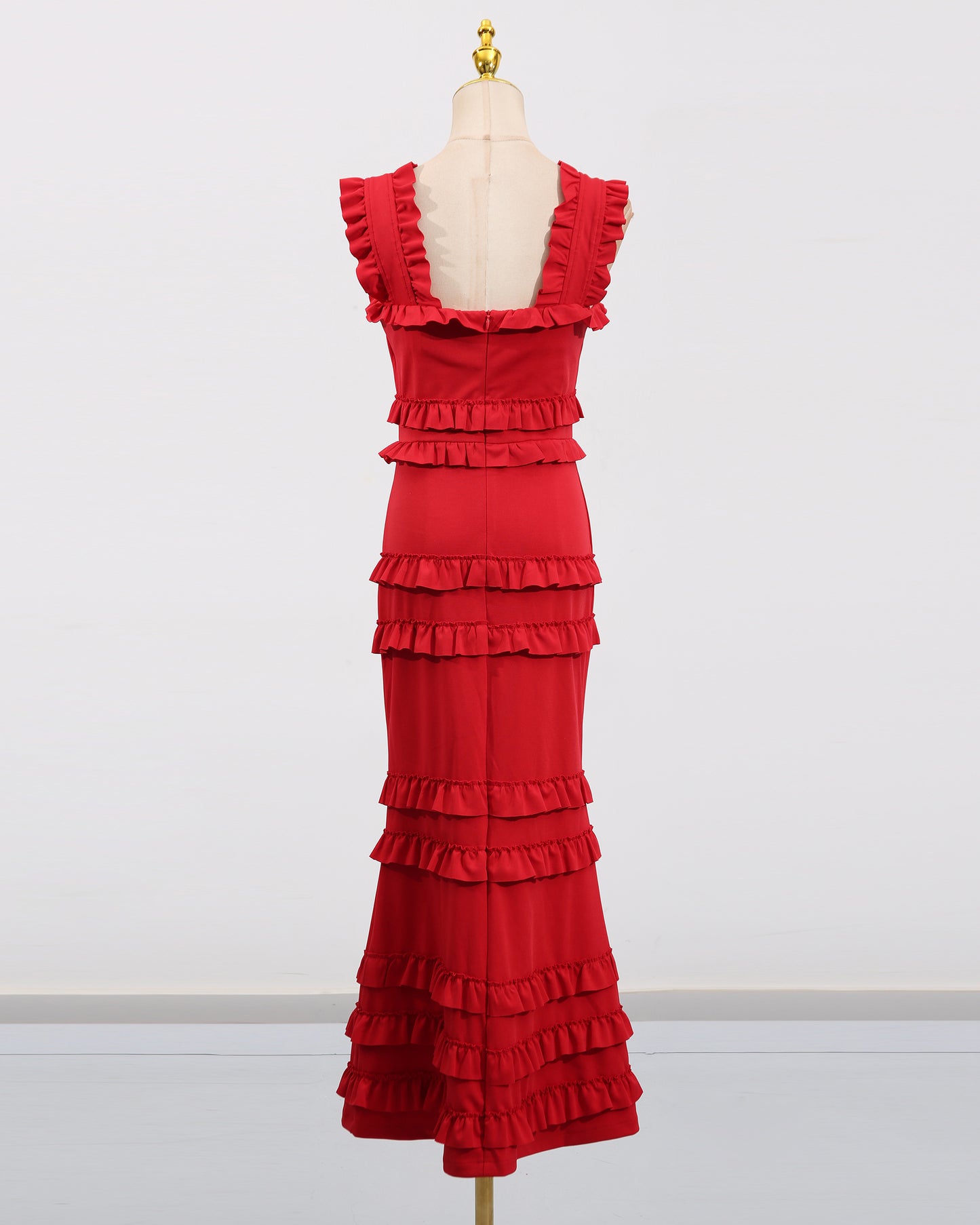 Red 3D Flower Tiered Maxi Dress