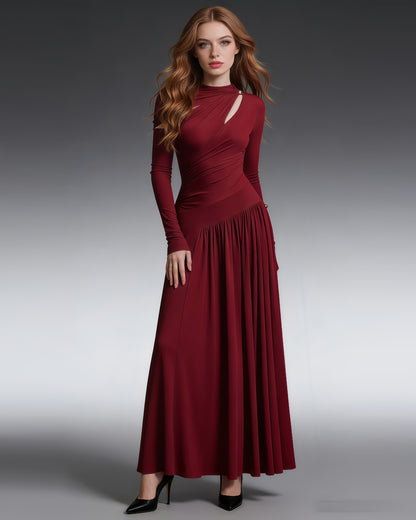 Red Asymmetric Cutout Ruched Maxi Dress