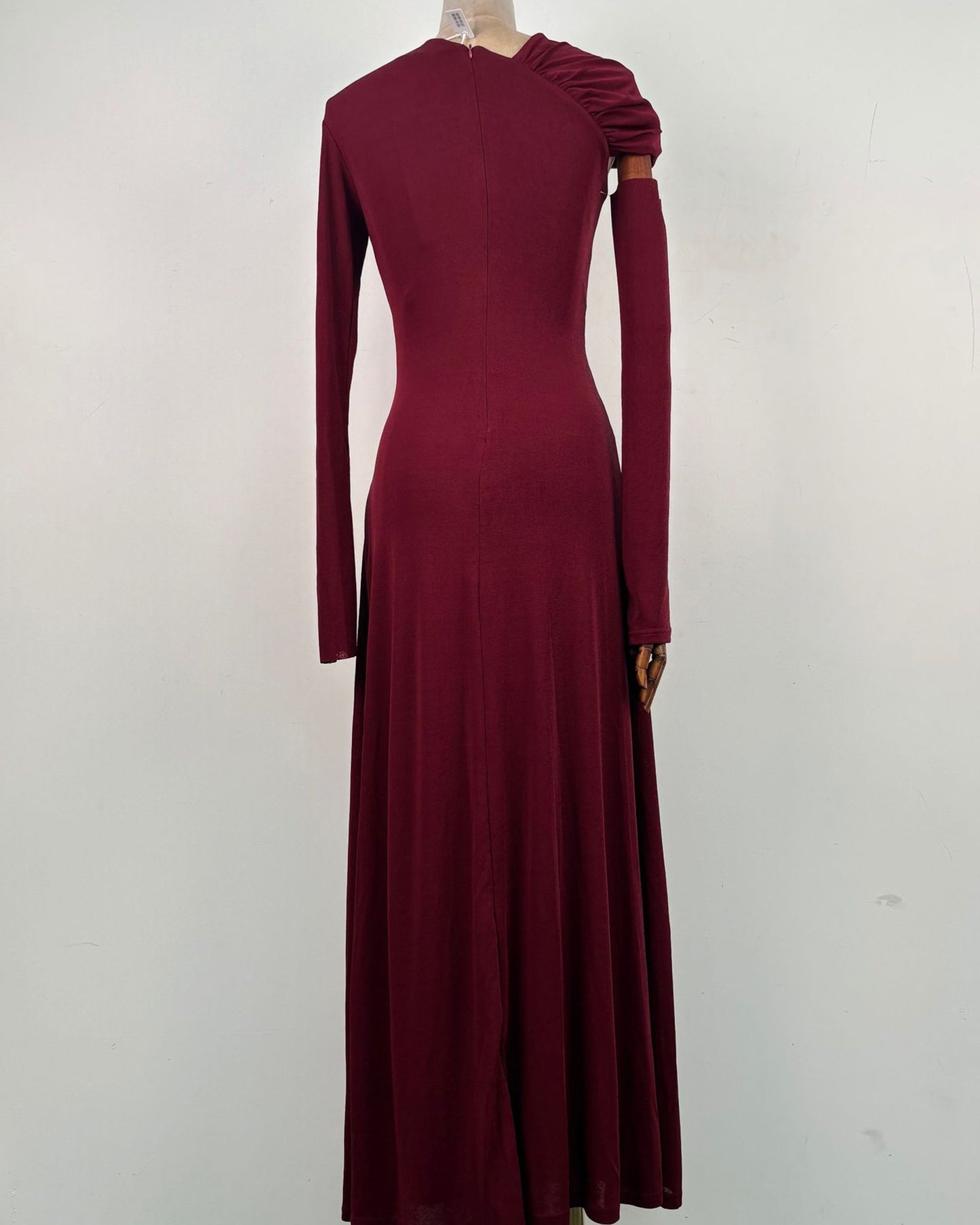 Red Asymmetric Cutout Ruched Maxi Dress