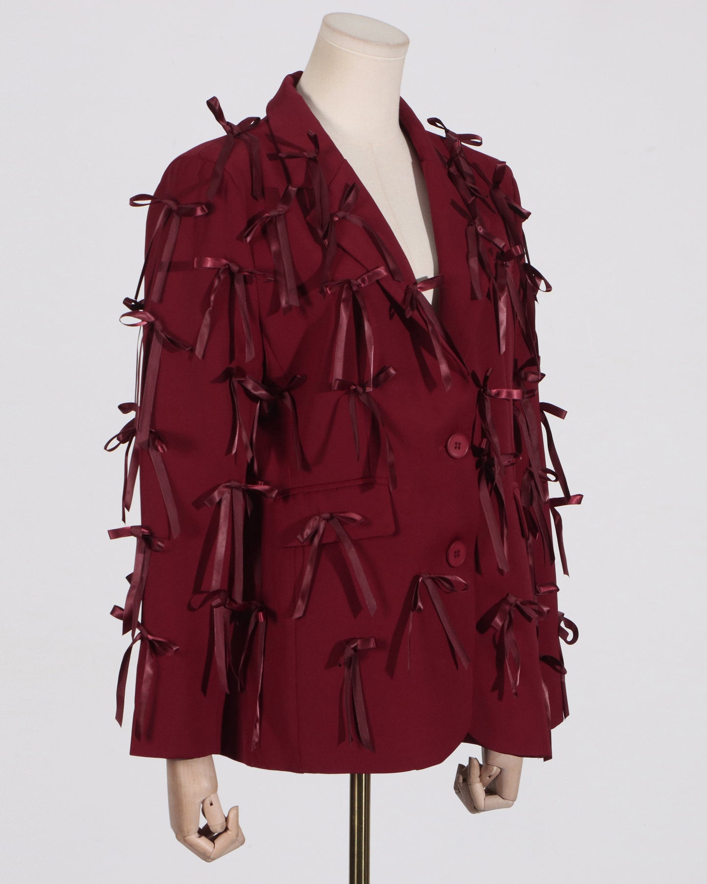 Red Blazer with Satin Bow Embellishments