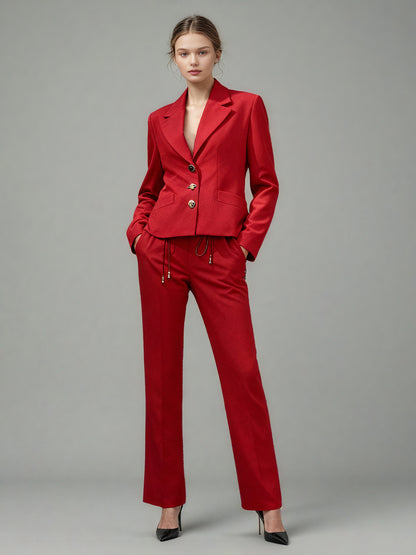 Red Blazer with Unique Button & Drawstring Detailing