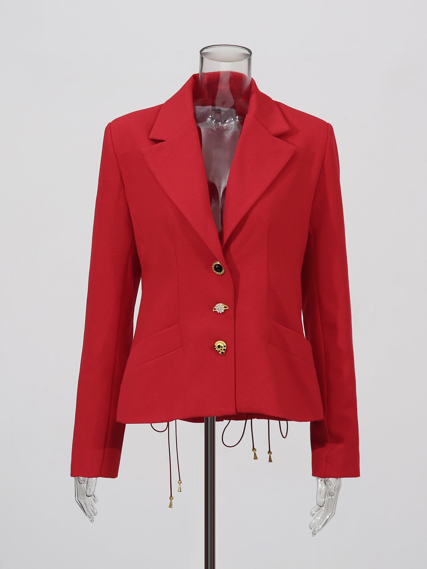 Red Blazer with Unique Button & Drawstring Detailing