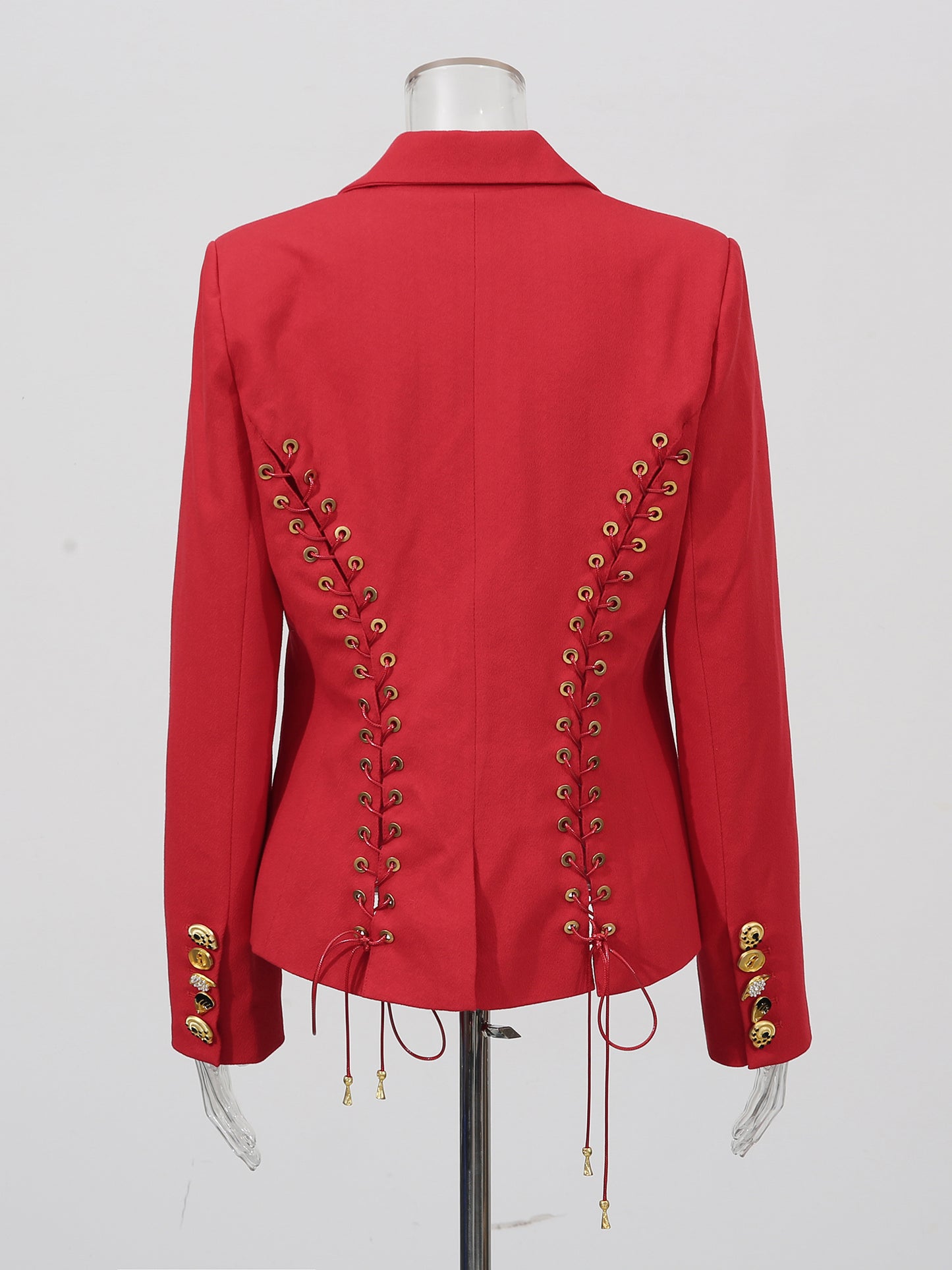 Red Blazer with Unique Button & Drawstring Detailing