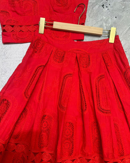 Red Cropped Top & Lace Maxi Skirt Set
