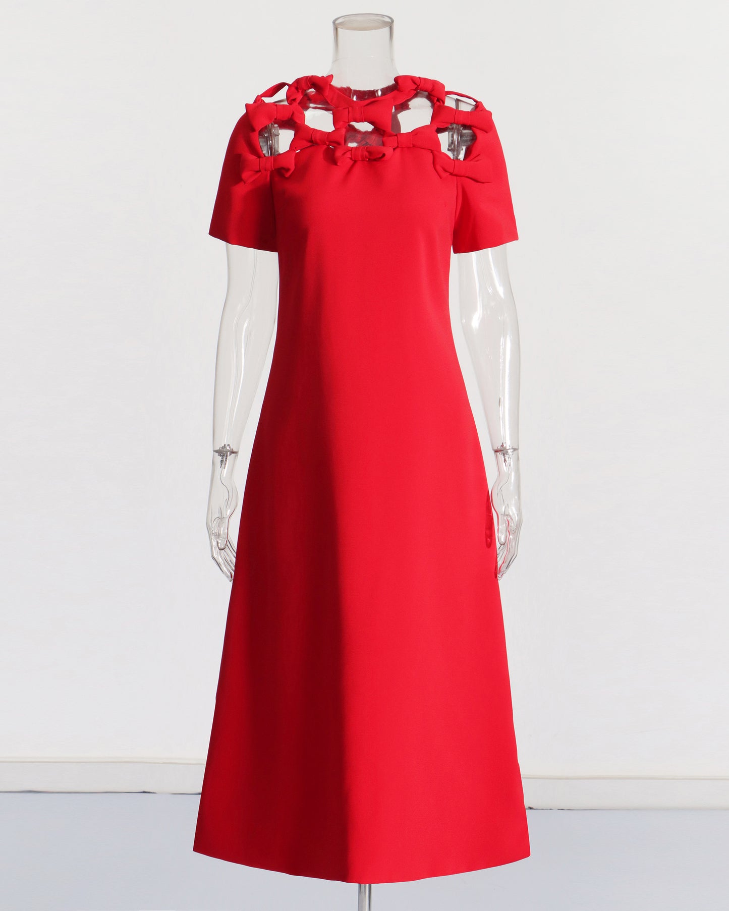 Red Cutout Neckline Midi Dress