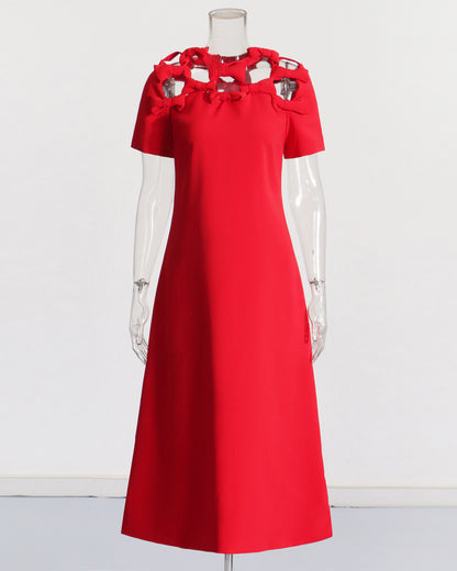 Red Cutout Neckline Midi Dress
