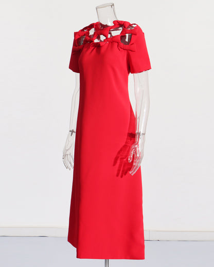 Red Cutout Neckline Midi Dress