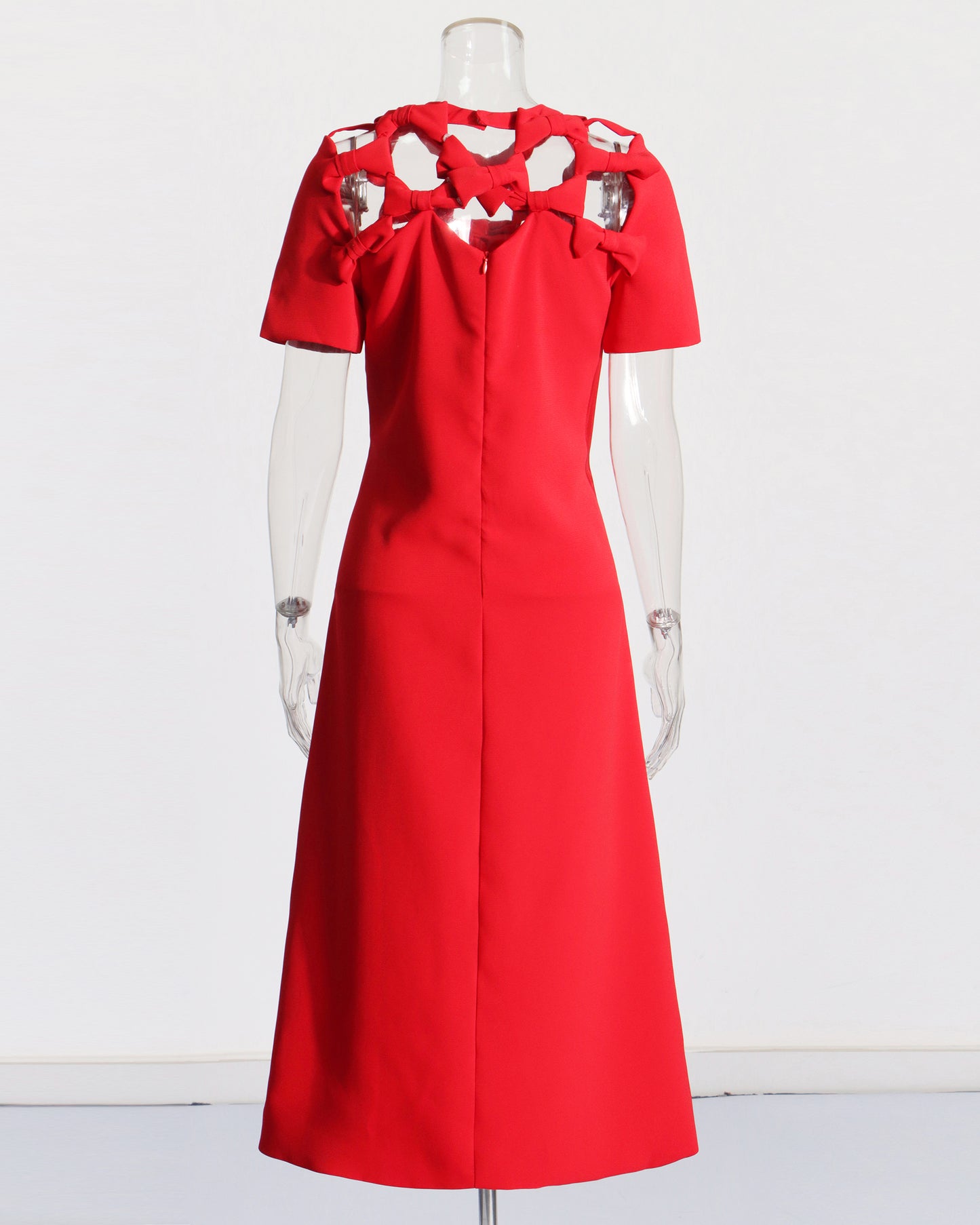 Red Cutout Neckline Midi Dress