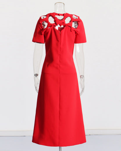 Red Cutout Neckline Midi Dress