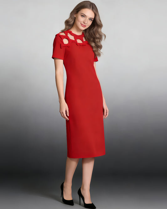 Red Cutout Neckline Midi Dress