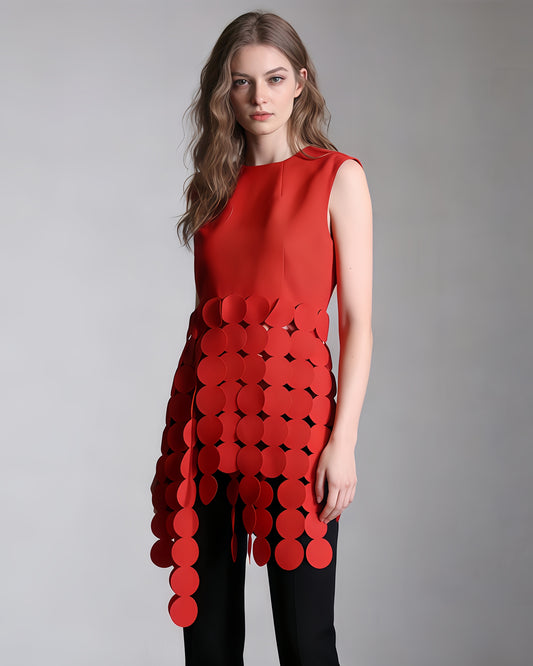 Red Disc Fringe Asymmetric Vest